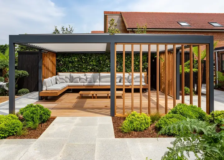 Outdoor seating area suited for deck and patio living